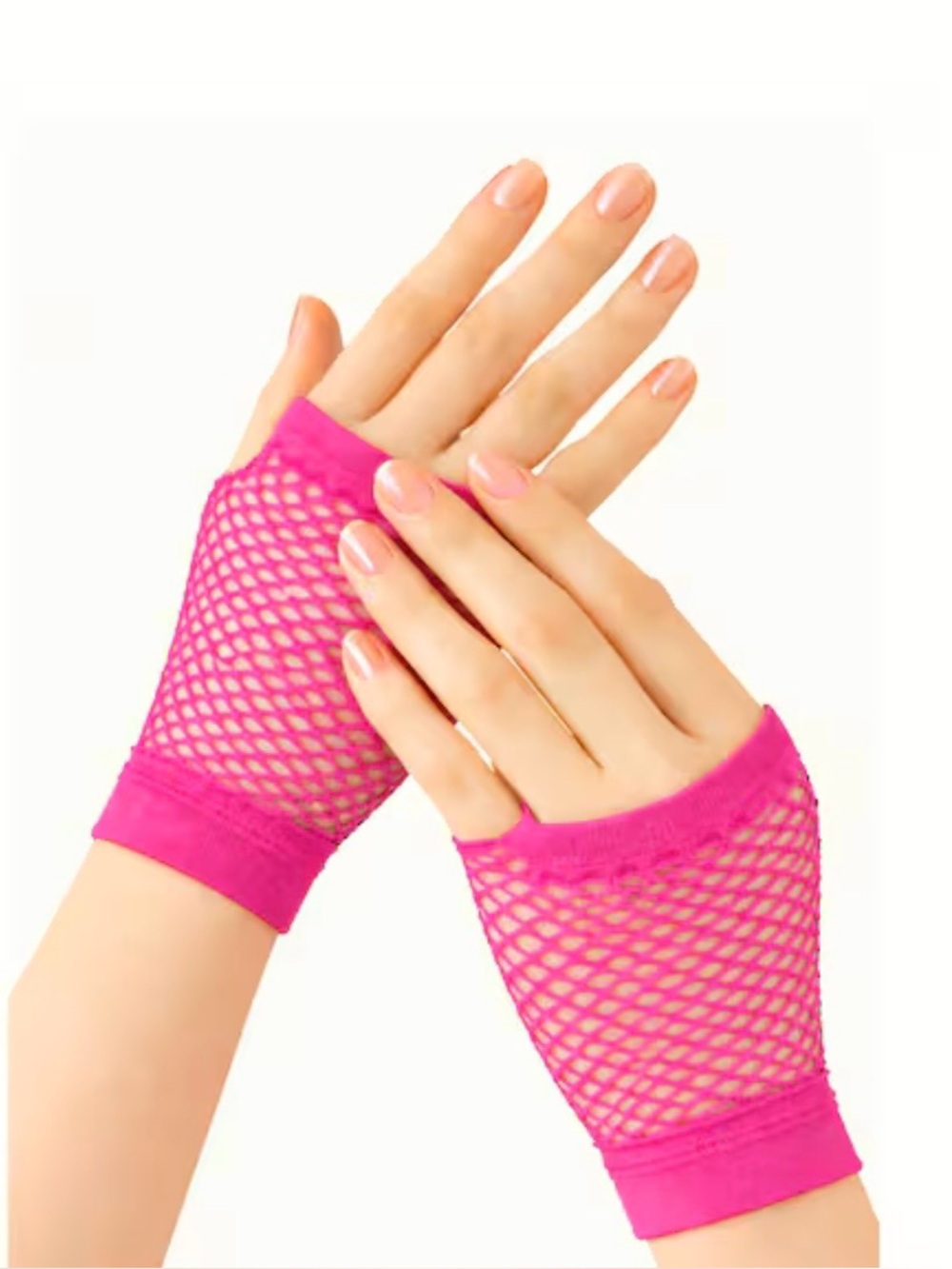 2 Pairs of Fishnet Fingerless Gloves - Hot Pink and Orange